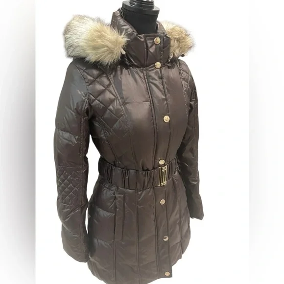 Laundry Puffer Hooded Jacket with Belt Bronze Extra Small